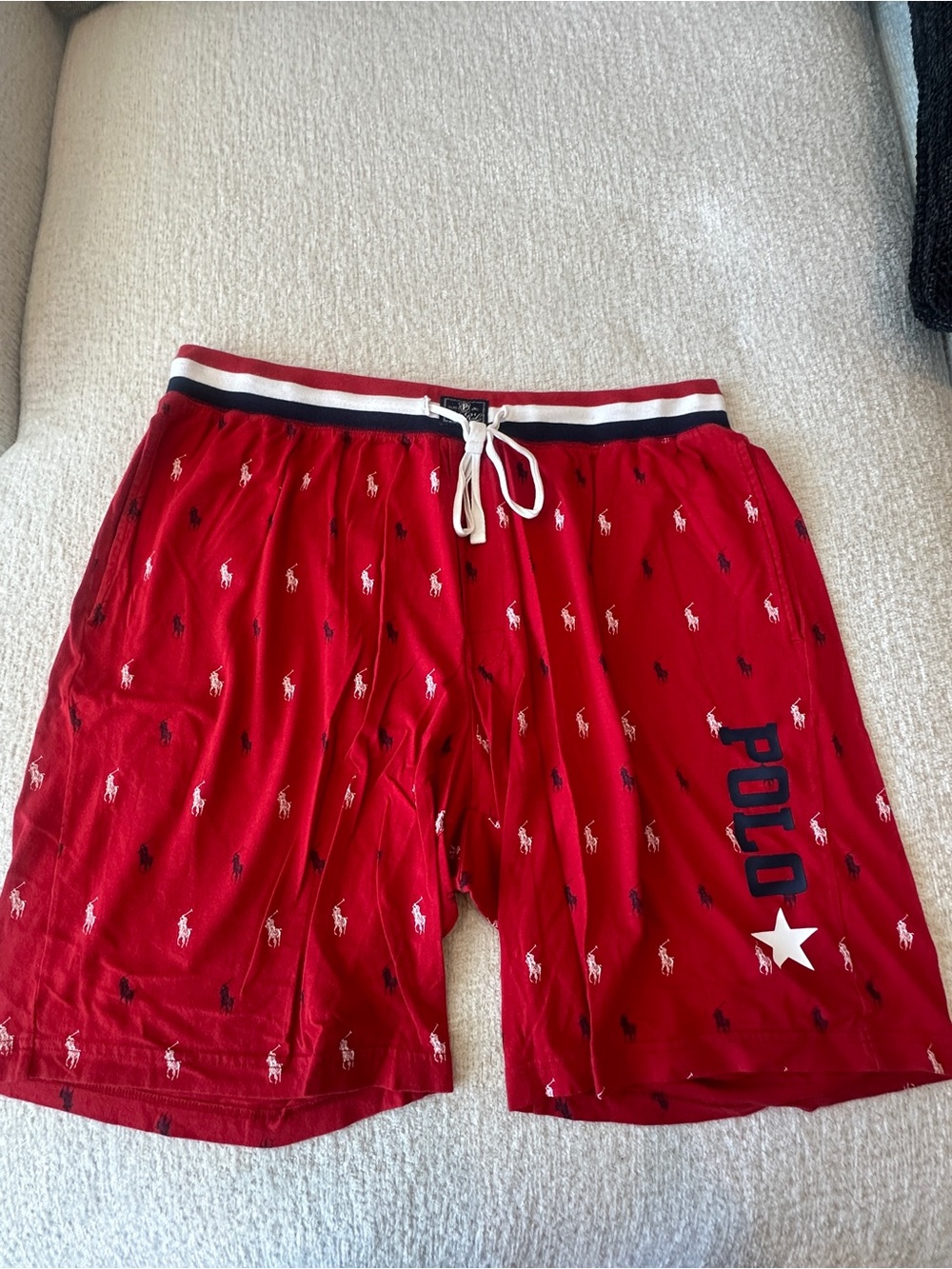 Polo by Ralph Lauren Red Men's Logo Cotton Drawstring Athletic Shorts